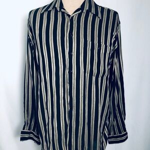 COPY - Mens Black/Tan Striped Dress Shirt.Size medium SingleMom BreastCancer Fu…